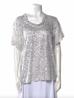 Diane Von Furstenberg Silver Sequin Scoop Neck T-Shirt